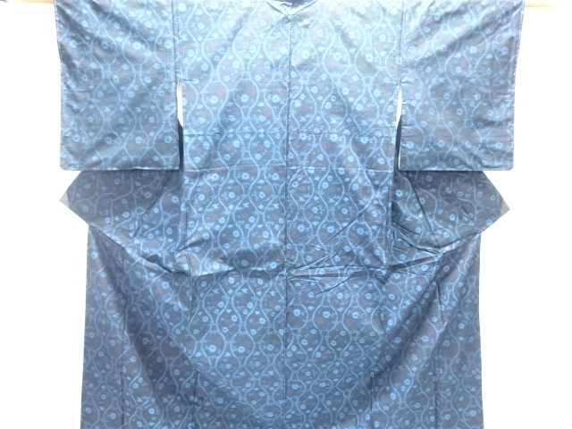 JAPANESE KIMONO / KIMONO ENSEMBLE / SILK / HAND WOVEN TSUMUGI / TATEWAKU & FLOWERS